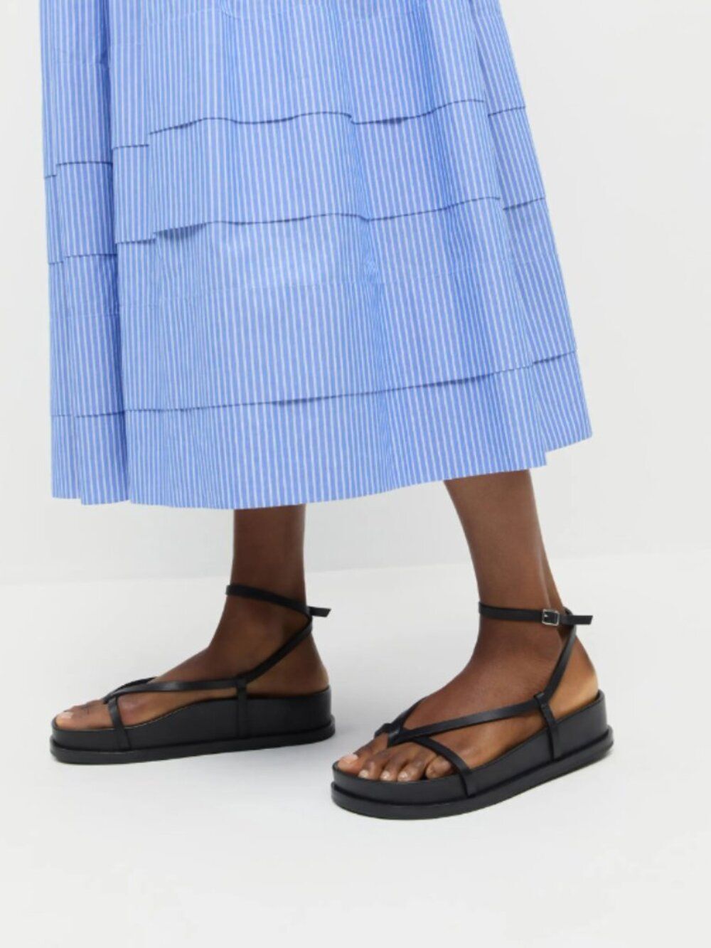 Loeffler Randall Noor Women 9B Black Leather Strappy Flat Sandals Minimalist